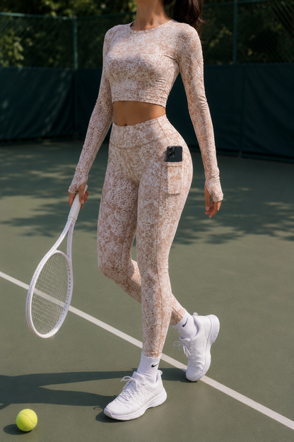 Rose White Printed 2-Piece Activewear Set