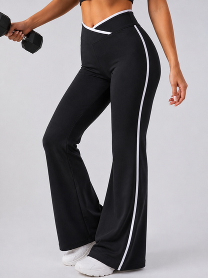 Charleston Pants – White Side Stripe with Crossover Waist