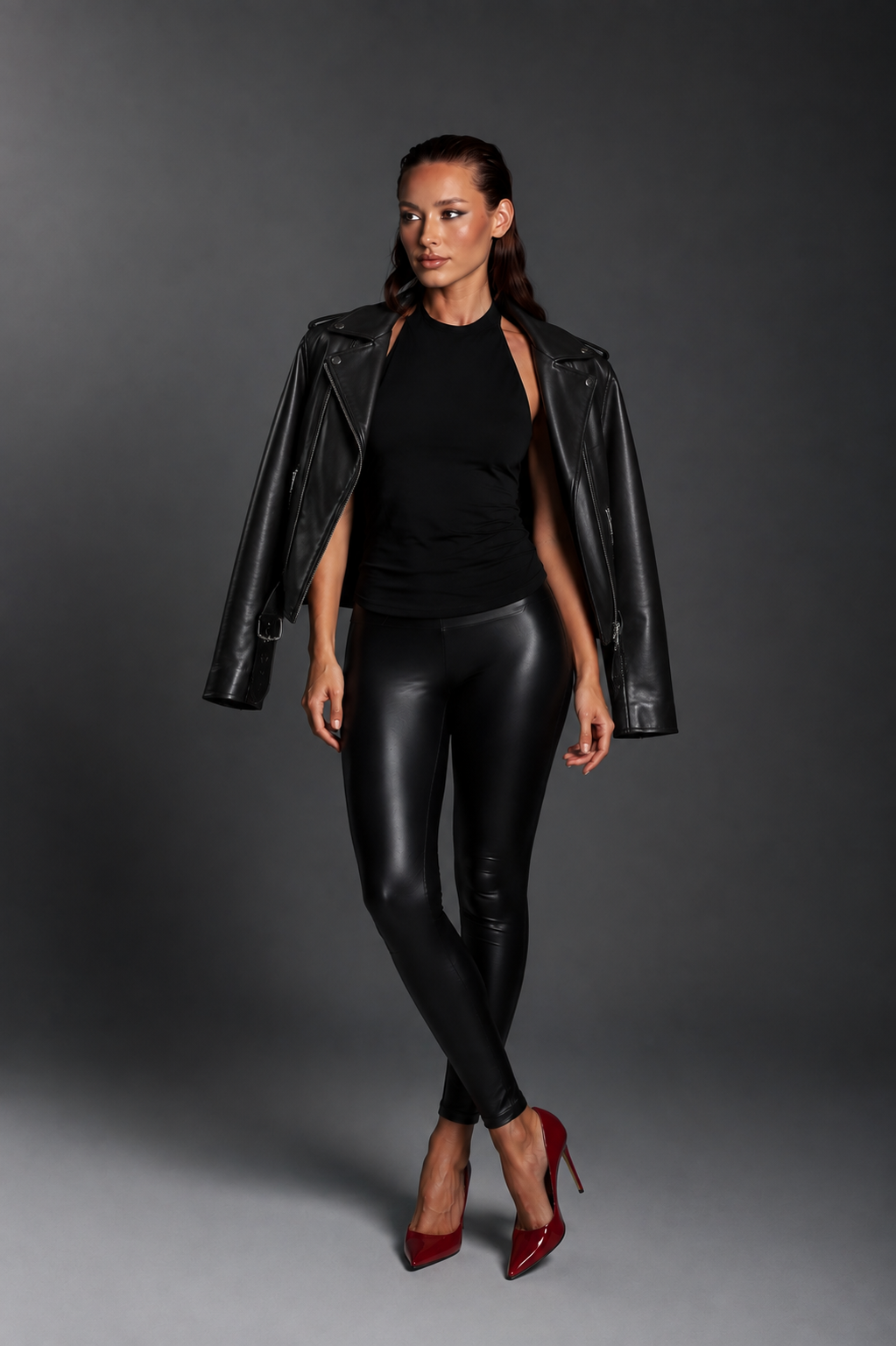 High Waist Faux Leather Lycra Leggings
