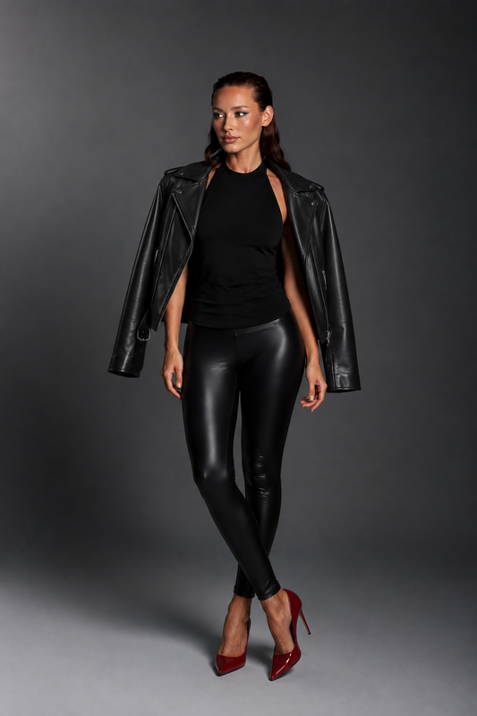 High Waist Faux Leather Lycra Leggings