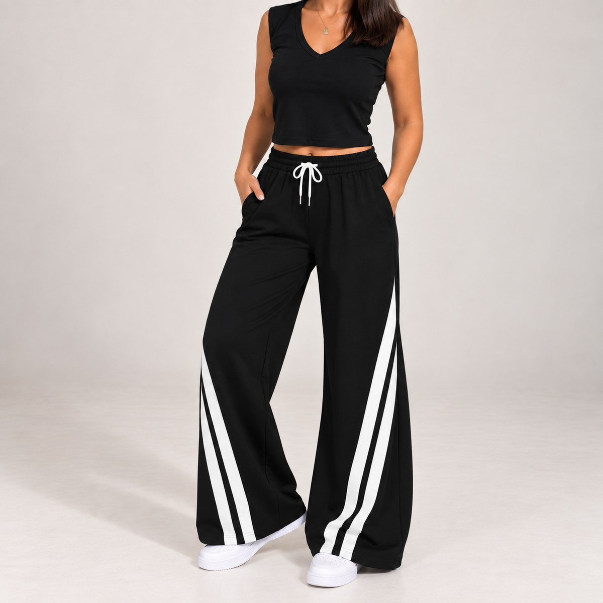 Two-Stripe Wide Leg Pants